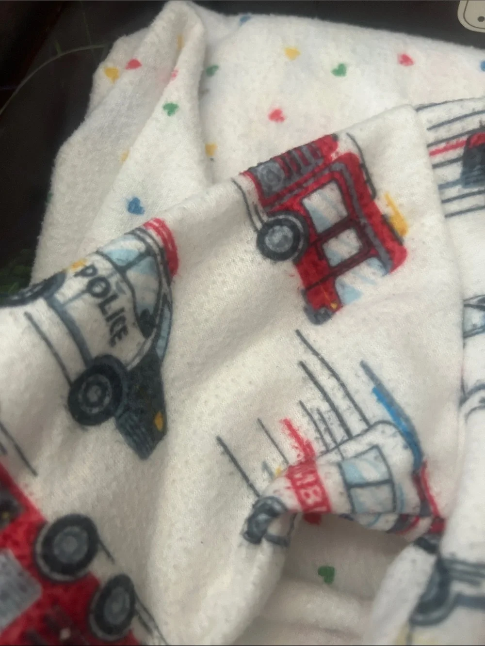 Cozy infant Firetruck Pajama Set - Cream with Red and Black